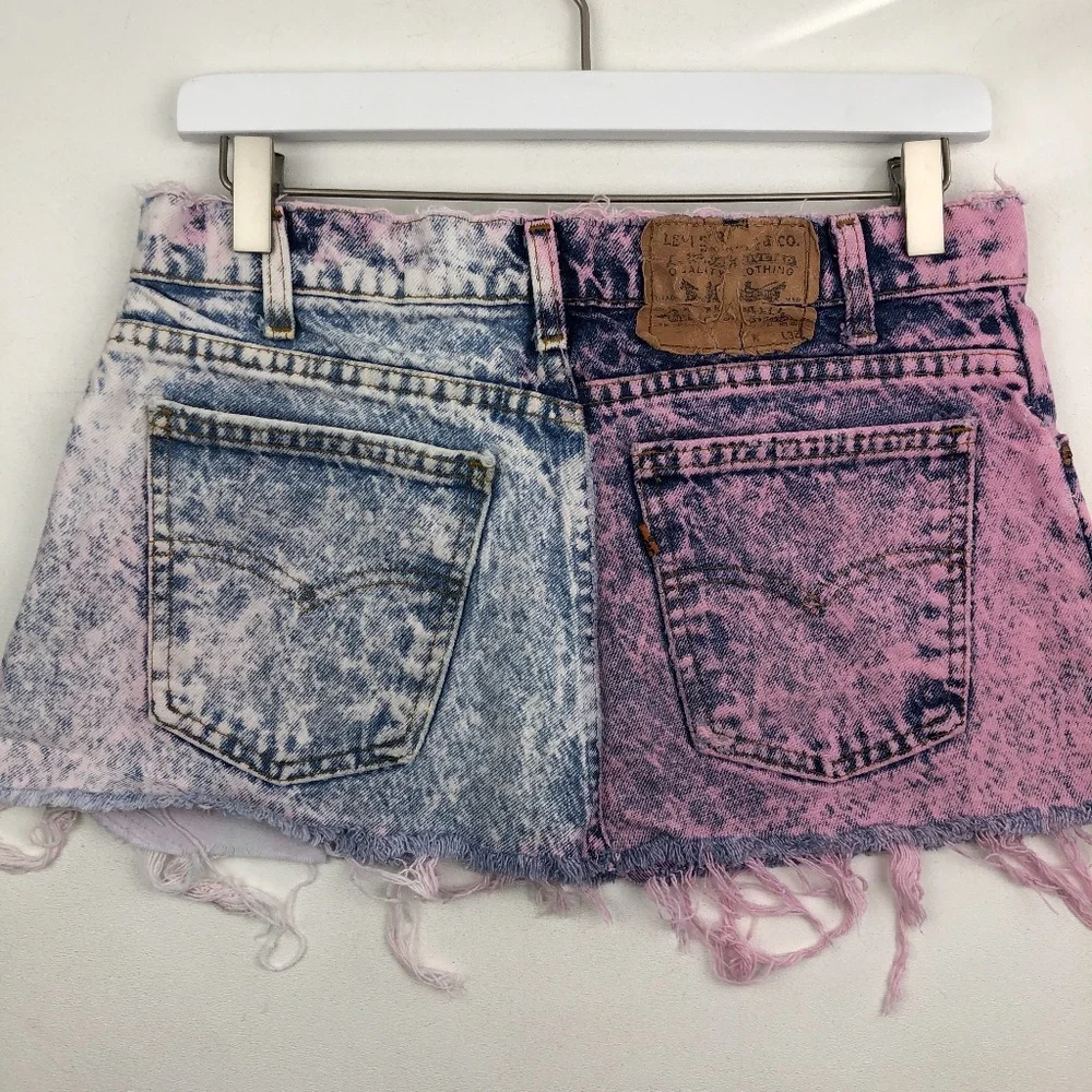 Levi's 550 Vintage Two-tone Tie-dye Denim Jean Skirt - Picture 2 of 8